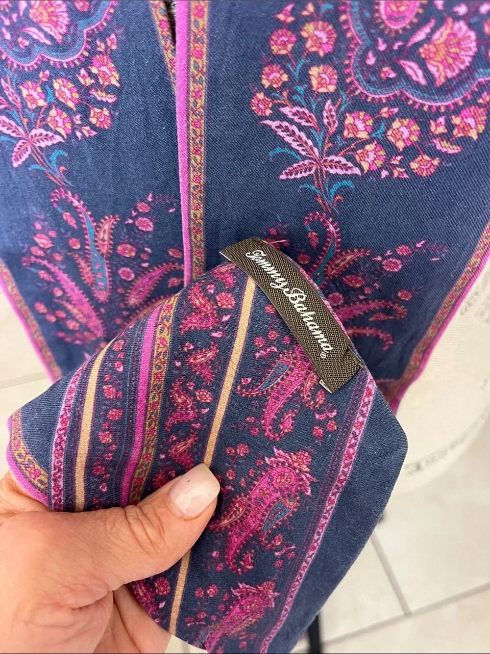 EUC Tommy Bahama, Pink and blue boho Paisley pattern scarf 4